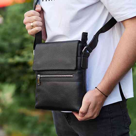 Мужской классический мессенджер через плечо кожаный черный Tiding Bag 80471 Киев