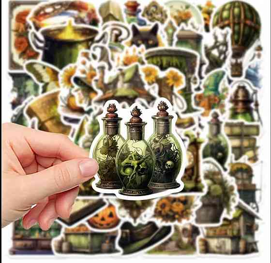 Набор винтажных магических наклеек 50 шт – алхимия, ведьмин стиль Киев