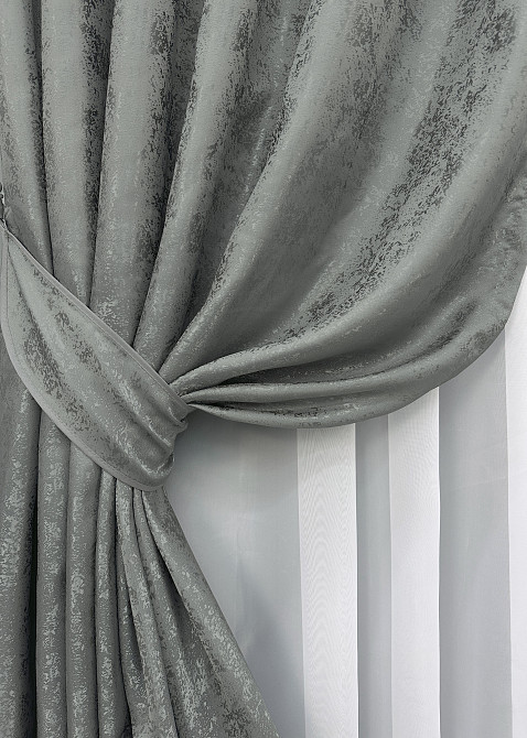 Комплект готових штор VR-Textil Жакард Мармур Al1 № 1015ш Графітовий 200х290 см 2 шт (32-032) Київ - фото 5