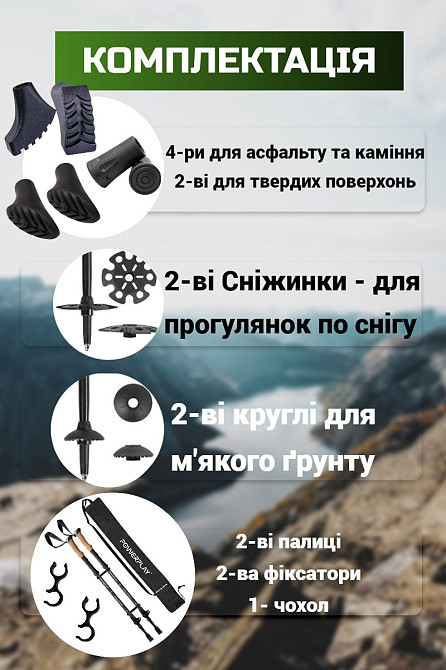Палиці для скандинавської ходьби трекінгові палиці туристичні для спортивної ходьби PowerPlay 9110 80-135см Київ - фото 5