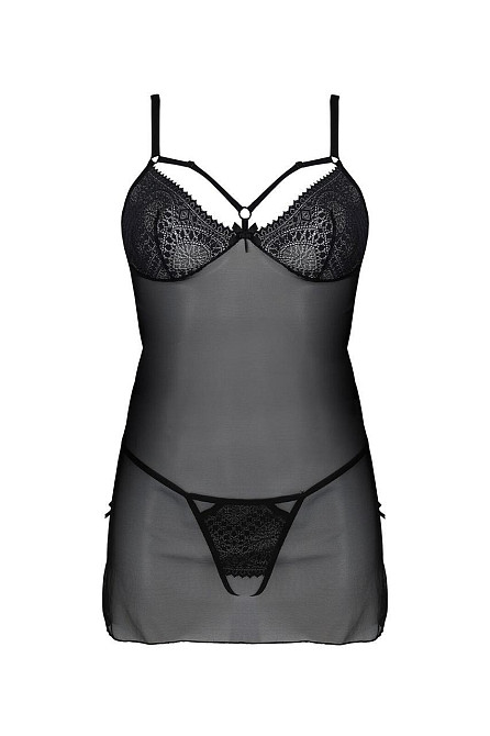 Пеньюар Passion DROSERA CHEMISE black, L/XL, мереживний ліф зі стрепами, трусики в комплекті Sex Aura Київ - фото 3