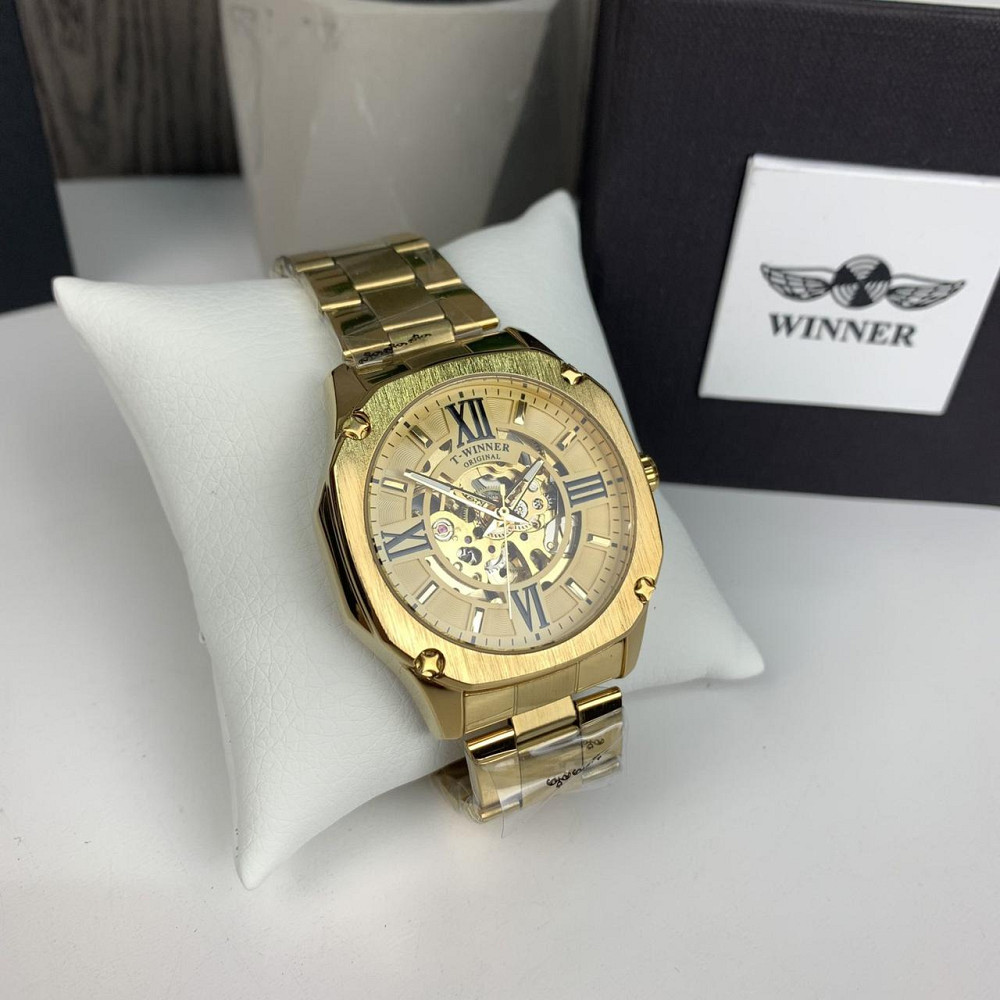 Якісний чоловічий механічний годинник Winner GMT-1159 Gold золото, наручний годинник Віннер скелетон 2022 ( 21478 ) Харьков - изображение 1