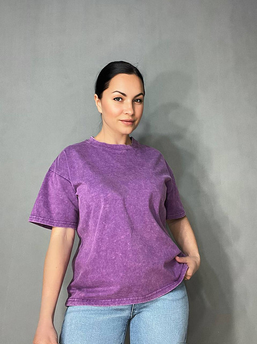 Футболка жіноча A-N 26662 тай-дай варена базова універсальна, фіолетовий, one size Одеса - фото 4