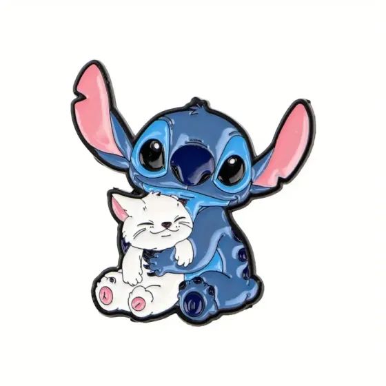 Значок “Stitch & Cat” – емальований значок Стіч із білим котиком, 3 см Київ