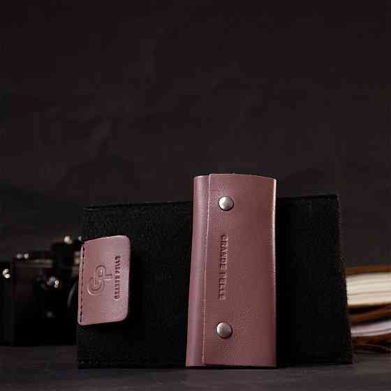 Чарівна жіноча шкіряна ключниця на кнопках Пудровий (GRANDE PELLE) Київ