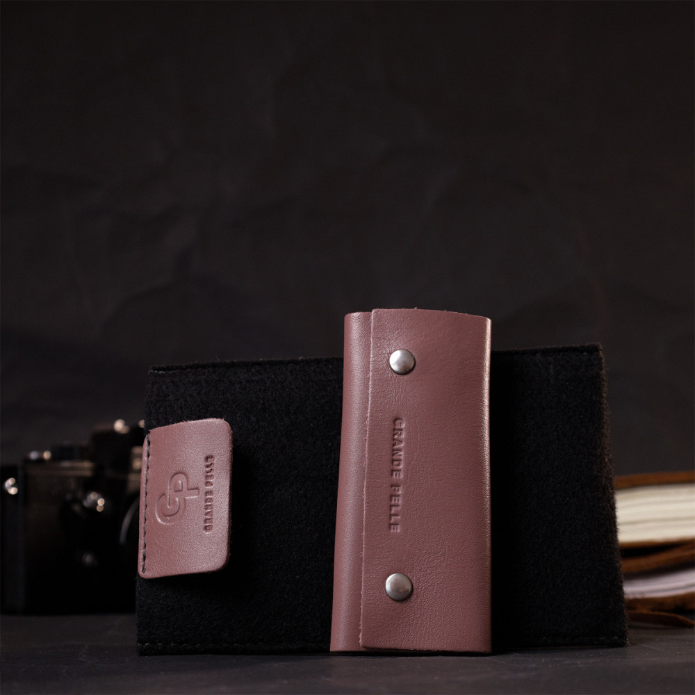 Чарівна жіноча шкіряна ключниця на кнопках Пудровий (GRANDE PELLE) Київ - фото 4