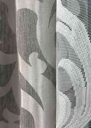 Комплект штор VR-Textil Жакард Вензель 150х270 2шт і Тюль 600х270 293ш-1147т Сірий з білим 71-098/5 Київ