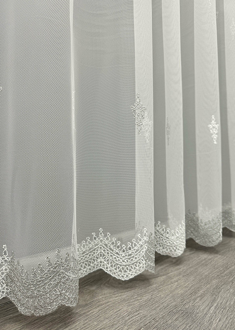 Тюль "Грек-сітка" з вишивкою колір молочний з сірим 1471т Київ - фото 6