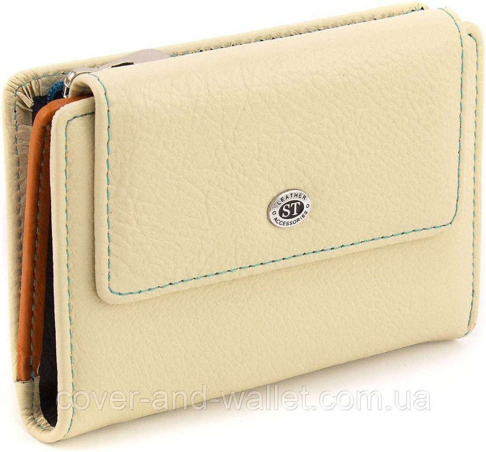 Красивый женский кожаный кошелек молочного цвета на магнитах ST Leather Киев - изображение 1