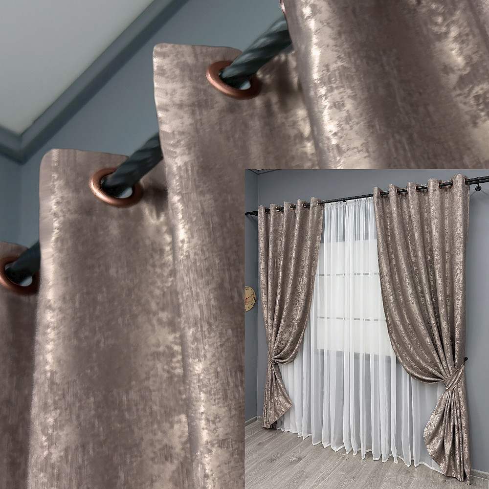 Комплект штор на люверсах VR-Textil Жакард Sultan YL № 1669ш Какао 150х250 см 2 шт (37-0184) Київ - фото 1
