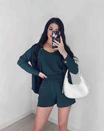 Жіночий легкий костюм-трійка: сорочка, майка та шорти креп жатка Пляшка, 44/46 Одеса