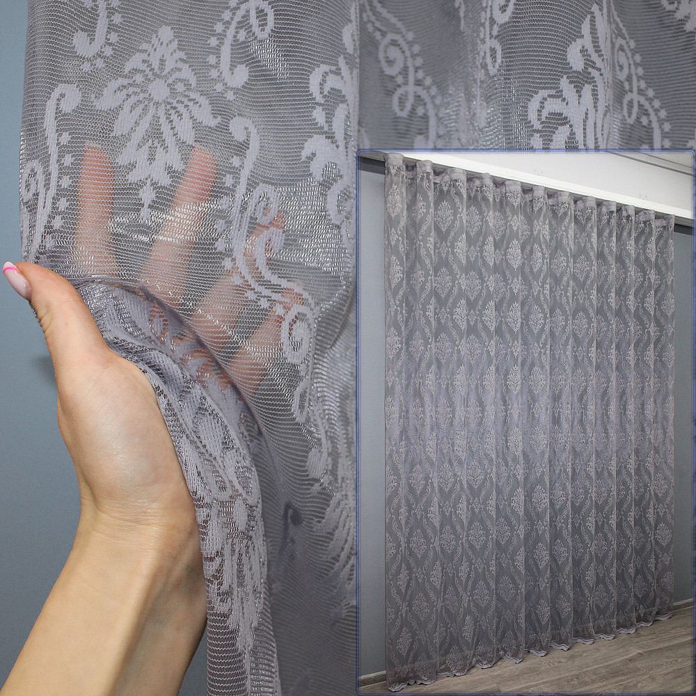 Тюль жакардова "Корона" колір сірий 1371т Київ - фото 1