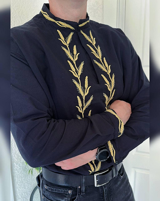 Мужская вышиванка с традиционной украинской вышивкой без пуговиц коттон 80%, 20% полиэстер 46, Черный Одесса - изображение 4