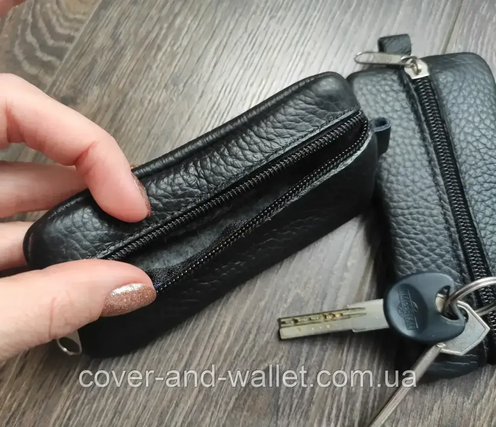 Шкіряна ключниця на дві блискавки чорного кольору MD Leather Київ - фото 4