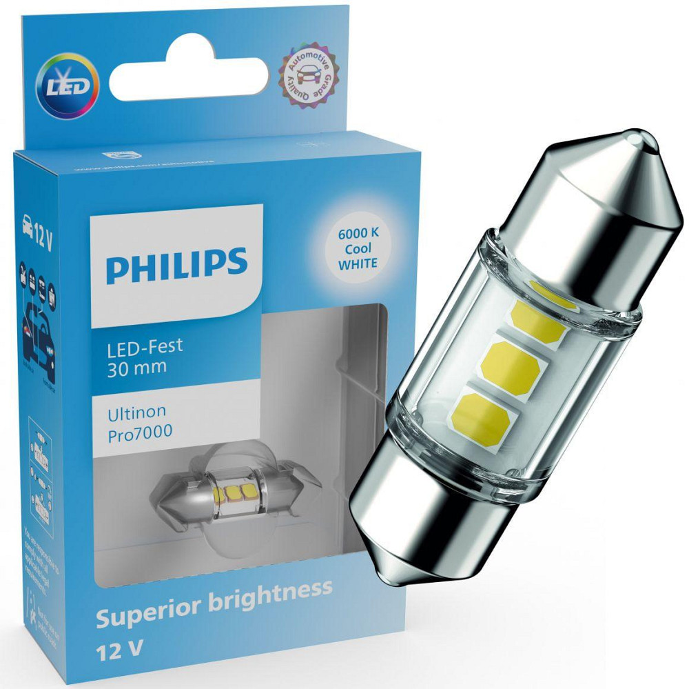 Світлодіодна лампа PHILIPS 11860CU70X1 C5W/C10W LED Ultinon Pro7000 Festoon SV8.5 WHITE 6000K 30mm 12V (1 шт) Харків - фото 1