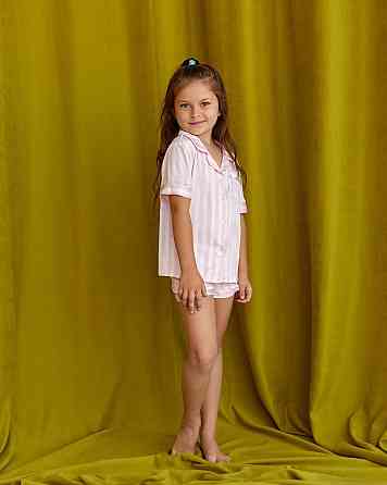 Дитяча піжамка із сатину шорти з сорочкою Світло-рожевий смужка р 154-158 Харків