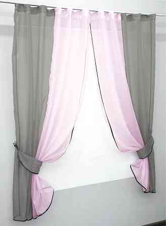 Кухонные шторы VR-Textil № 017к комбинированные с подвязками серый с розовым 265х170 см (50-013) Киев