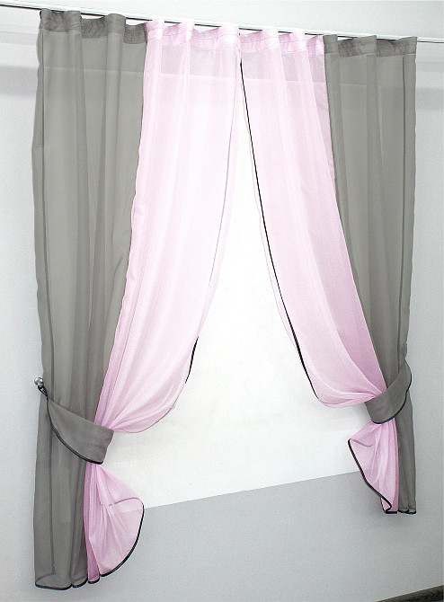 Кухонные шторы VR-Textil № 017к комбинированные с подвязками серый с розовым 265х170 см (50-013) Киев - изображение 2