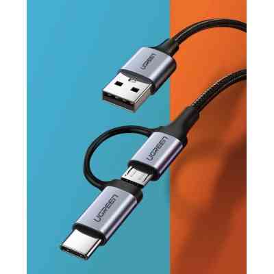 Дата кабель USB 2.0 AM to USB-C + Micro 5P 1.0m 3A US177 black Ugreen (30875) Винница