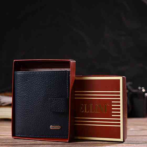 Модный мужской бумажник из натуральной зернистой кожи CANPELLINI 21746 Синий Киев