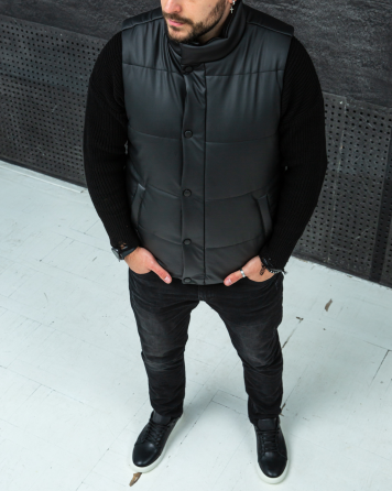 Жилетка чоловіча шкіряна дута Чорний S Харків