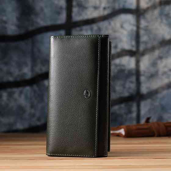 Горизонтальний гаманець з кишенею для телефону з натуральної шкіри ST Leather 23068 Зелений Київ