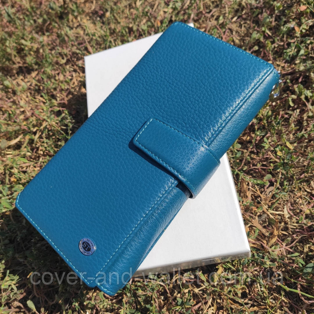 Стильний шкіряний гаманець клатч блакитного кольору Київ - фото 1