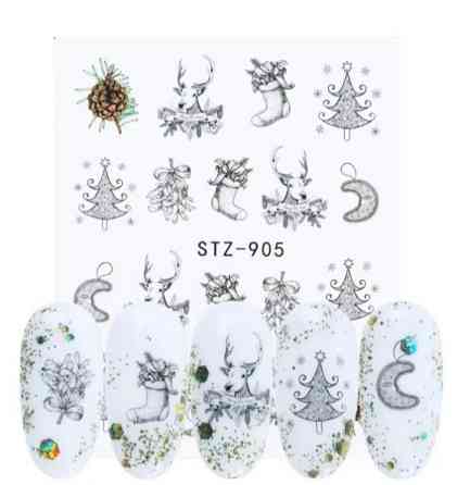 Наклейки на нігті новорічні красиві - розмір наклейки 6*5см, інструкція в описі товару Київ