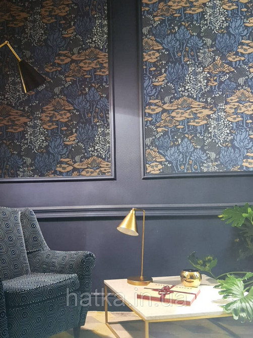 Шпалери флізелінові Decoprint екологічно чисті Daimon абстракція гілки листя сині, коричневі, сірі срібло Київ - фото 1