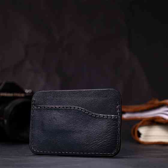 Картхолдер горизонтального типа с держателем для Apple AirTag из натуральной кожи Черный (GRANDE PELLE) Киев