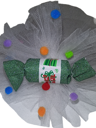 Новогодний обруч для волос конфетка с блесточками с фатином one size ручная работа зелёный Киев