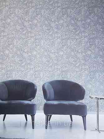 Шпалери метрові вінілові на флізелін Grandeco Poem геометрія абстракція мазки віяло блакитні білі на сірому Київ