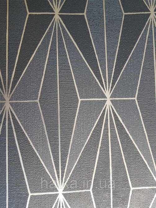 Шпалери вінілові на флізелін Marburg 82177 Giulia геометрія фігури ромби чорні сірі смуги сріблясті 3д Київ - фото 1