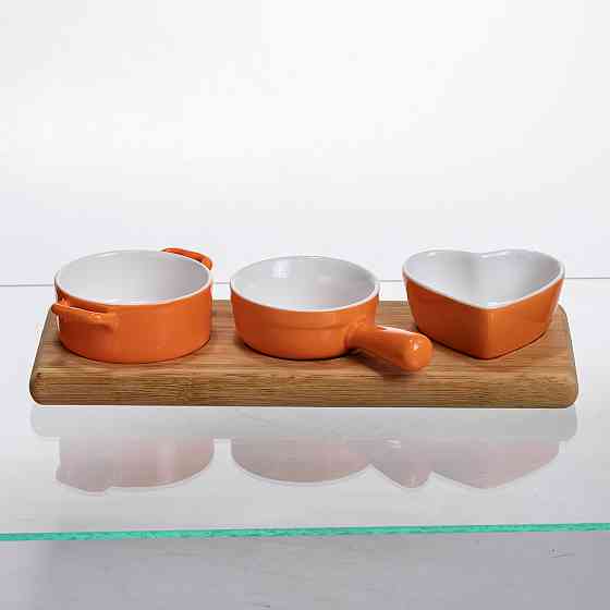 Yiwu Набір порцелянових менажниць3 (шт) по 50 (мл) на бамбуковій підставці Помаранчевий -O Коломия