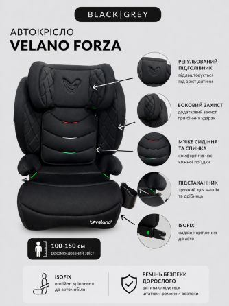 Автокресло VELANO Forza i-Size 100-150 см, ISOFIX, grey Киев