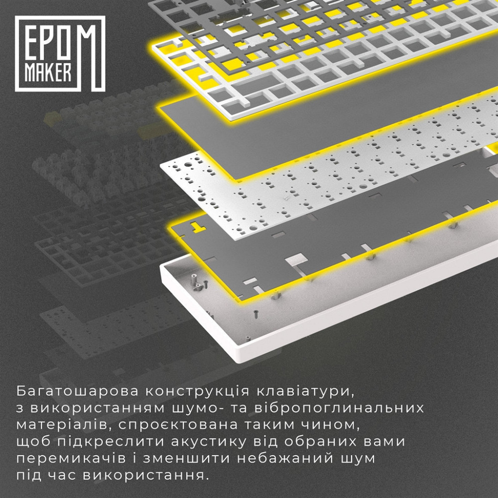 Клавіатура бездротова Epomaker EP64 60% Mulan Switch Hot-Swap (2.4G/BT/USB) RGB UA White (EP64-W-M) Білий Харків - фото 18