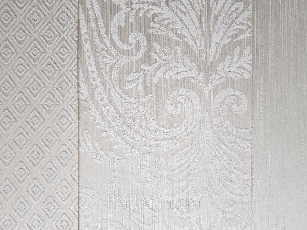 Шпалери текстильні еко 0.53х10.05 Rasch Textil Valentina класика вензелі дамаски бежево білі на молочному Київ - фото 2