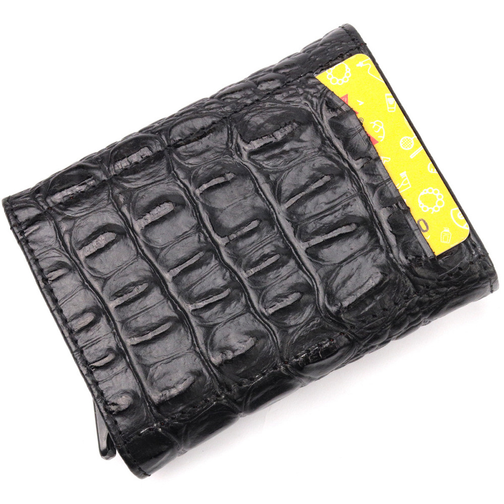 Визитница из натуральной фактурной кожи под крокодила KARYA 20990 Черный Киев - изображение 9