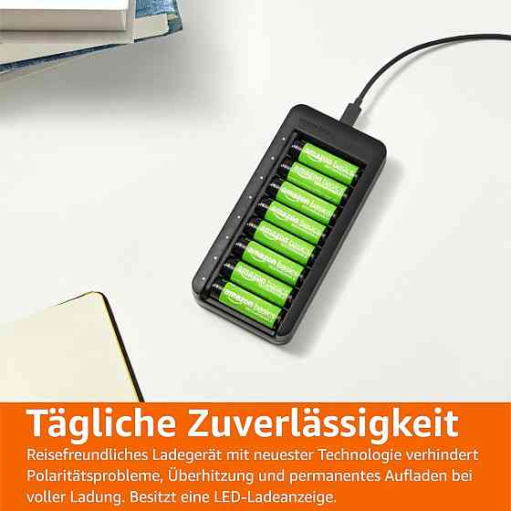Акумулятори Amazon Basics NiMH AA 8×2000мАг чорний комплект з USB‑C зарядним для зарядки акумуляторів, набір з зарядним пристроєм Київ