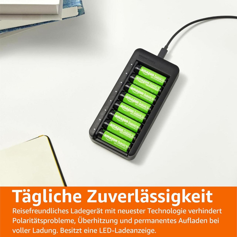 Акумулятори Amazon Basics NiMH AA 8×2000мАг чорний комплект з USB‑C зарядним для зарядки акумуляторів, набір з зарядним пристроєм Київ - фото 5