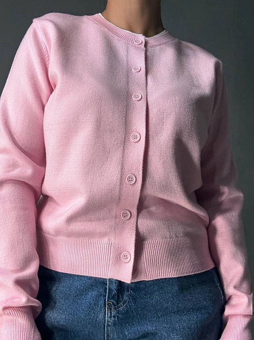 Кардиган жіночий Fancy Matinee 1527 на ґудзиках з контрастним коміром, рожевий, one size Київ - фото 5