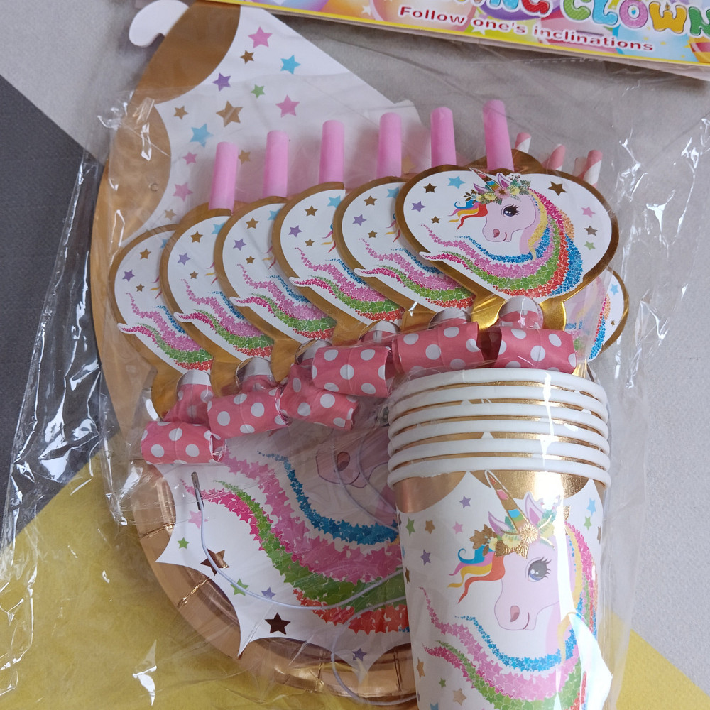 Набір до дня народження на 6 персон, 36 предметів: окуляри, стакани, тарілки 18см, дудочки, ковпачки, Київ - фото 4