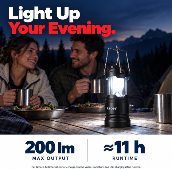 Кемпінговий LED-ліхтар SUBUS акумуляторний із сонячною панеллю, USB-зарядкою, магнітом і гачком, до 15 годин Київ