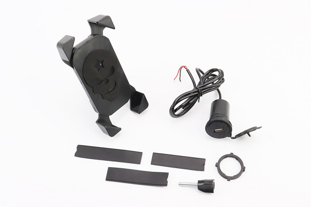 Тримач телефону на кермо з червоним малюнком + USB зарядка (мін. розмір телефону 60*124мм, макс. розмір 80*160мм), тип 1 Київ - фото 1