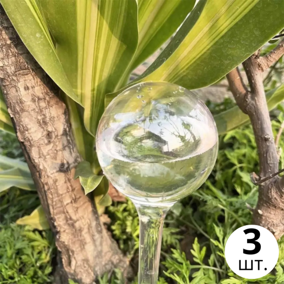 Колба для автоматического полива | Вазон в виде шара для сада, 3шт, капельный автополив, 8×25см прозрачный Каменец-Подольский