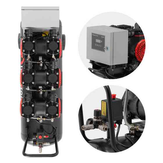 Компресор, 100 л, 3×1,5 кВт, 230 В, 8 атм, 750 л/хв, 2800 об/хв,  безмасляний, 6 циліндрів, 75 дБ INTERTOOL PT-0041 Киев