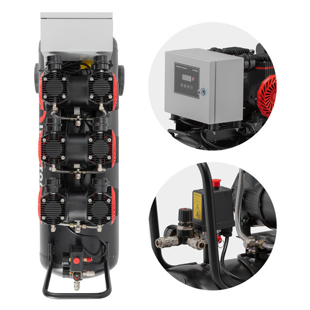 Компресор, 100 л, 3×1,5 кВт, 230 В, 8 атм, 750 л/хв, 2800 об/хв,  безмасляний, 6 циліндрів, 75 дБ INTERTOOL PT-0041 Київ - фото 5