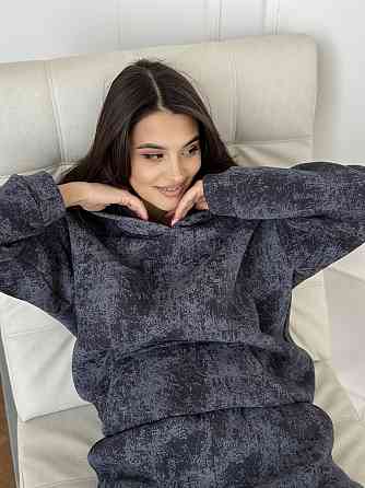 Теплый костюм женский мраморный принт на флисе Графитовый S-M Харьков