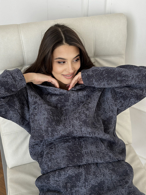 Теплый костюм женский мраморный принт на флисе Графитовый S-M Харьков - изображение 2