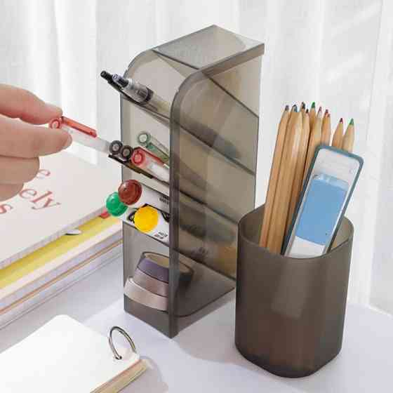 Настольный органайзер для канцелярии ручек и маркеров карандашей черный Винница